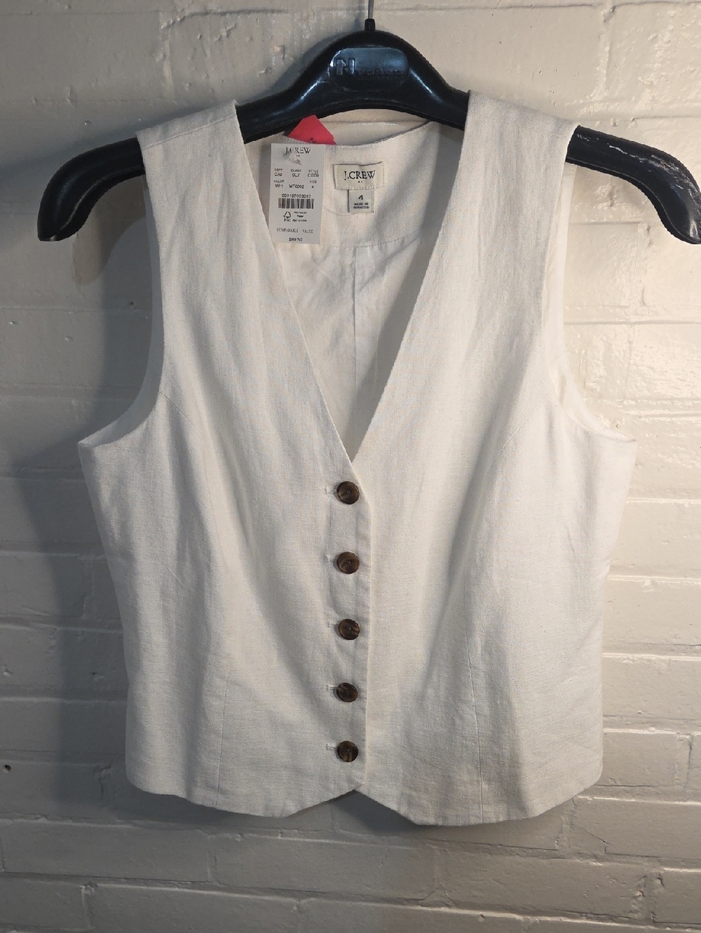 J. Crew White Linen-Blend Sleeveless Button Vest NWT